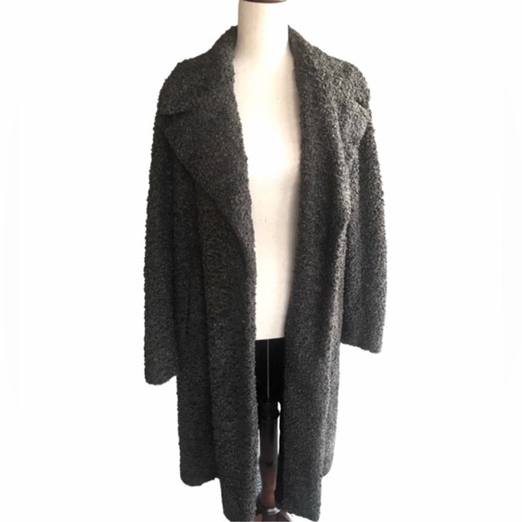 NVLT Boucle Teddy Coat Large Olive Dark Grey Brown Minimalist Neutral New - Picture 3 of 10